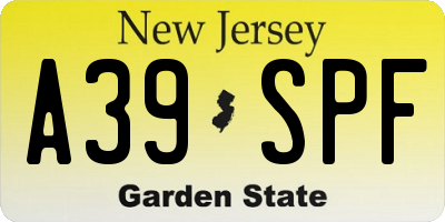 NJ license plate A39SPF
