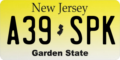 NJ license plate A39SPK