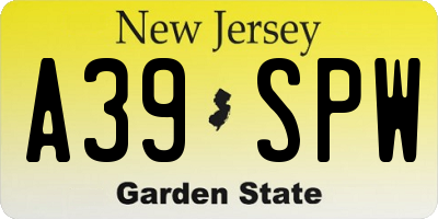 NJ license plate A39SPW