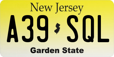 NJ license plate A39SQL
