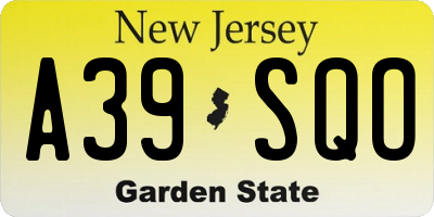 NJ license plate A39SQO