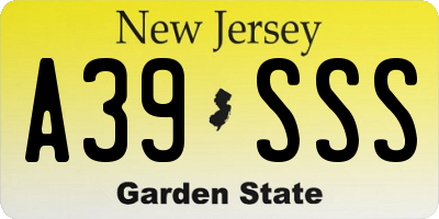 NJ license plate A39SSS