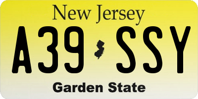 NJ license plate A39SSY