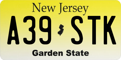 NJ license plate A39STK