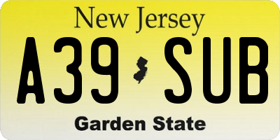 NJ license plate A39SUB