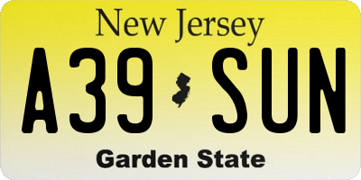 NJ license plate A39SUN