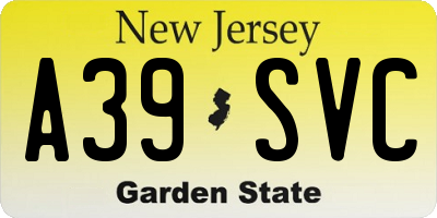 NJ license plate A39SVC