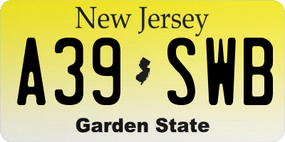 NJ license plate A39SWB