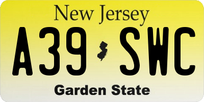 NJ license plate A39SWC