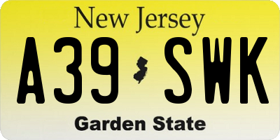 NJ license plate A39SWK