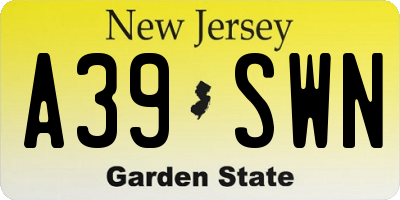 NJ license plate A39SWN