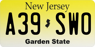 NJ license plate A39SWO