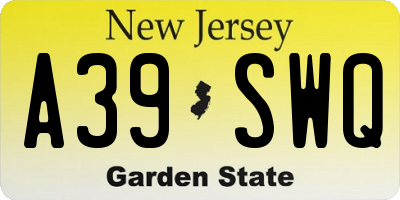 NJ license plate A39SWQ