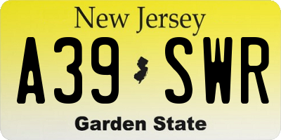 NJ license plate A39SWR