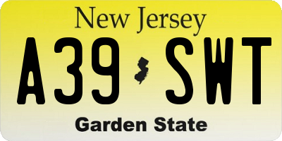 NJ license plate A39SWT