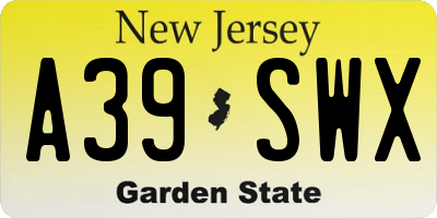 NJ license plate A39SWX