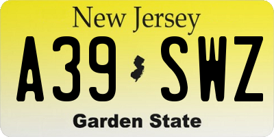 NJ license plate A39SWZ