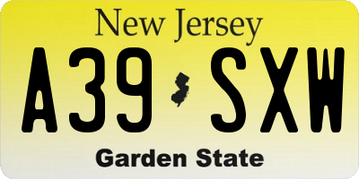NJ license plate A39SXW