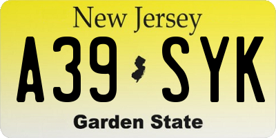 NJ license plate A39SYK