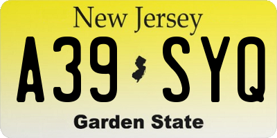 NJ license plate A39SYQ