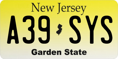 NJ license plate A39SYS