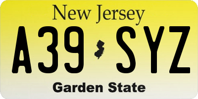 NJ license plate A39SYZ