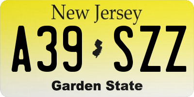 NJ license plate A39SZZ