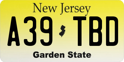 NJ license plate A39TBD