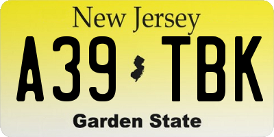 NJ license plate A39TBK