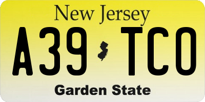 NJ license plate A39TCO