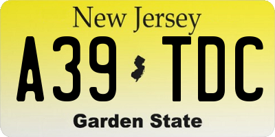 NJ license plate A39TDC