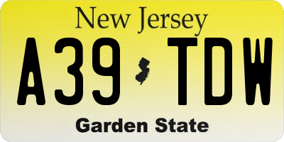 NJ license plate A39TDW