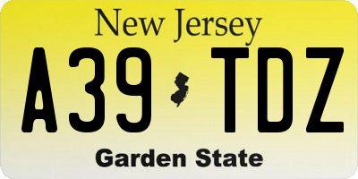 NJ license plate A39TDZ