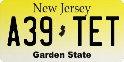 NJ license plate A39TET