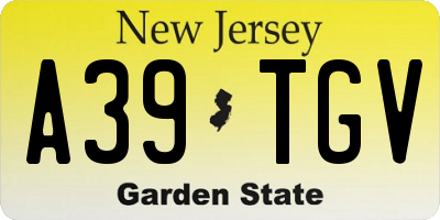 NJ license plate A39TGV