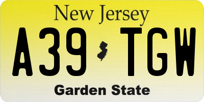 NJ license plate A39TGW