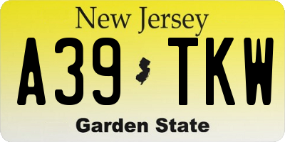 NJ license plate A39TKW