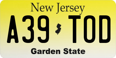 NJ license plate A39TOD