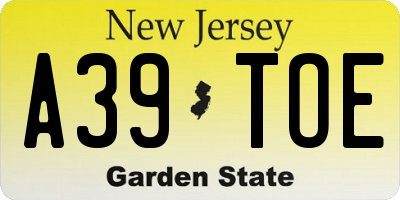 NJ license plate A39TOE