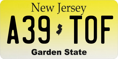 NJ license plate A39TOF