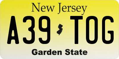 NJ license plate A39TOG