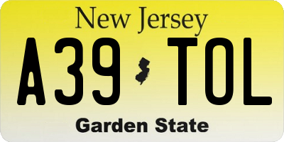 NJ license plate A39TOL
