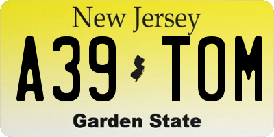 NJ license plate A39TOM