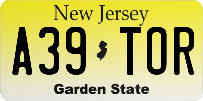 NJ license plate A39TOR