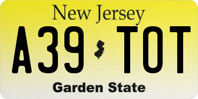 NJ license plate A39TOT
