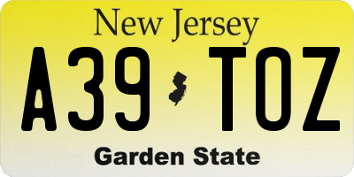 NJ license plate A39TOZ