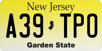 NJ license plate A39TPO