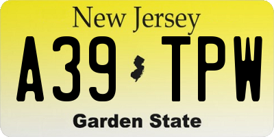 NJ license plate A39TPW