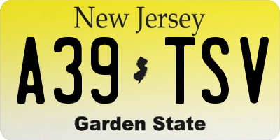 NJ license plate A39TSV