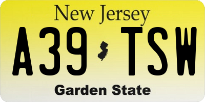 NJ license plate A39TSW